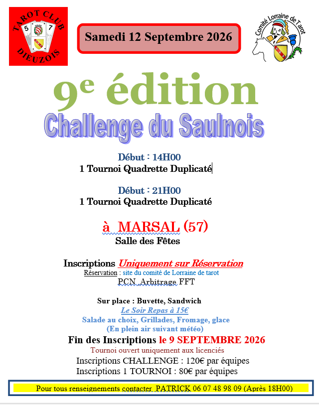 Challenge du Saulnois - Quadrette de rentrée  organisée par le Tarot Club Dieuzois